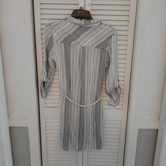 Pink Rose Women's Shirt Dress Size Sm Striped Black white Waist Tie 3/4 Sleeve - Picture 2 of 4